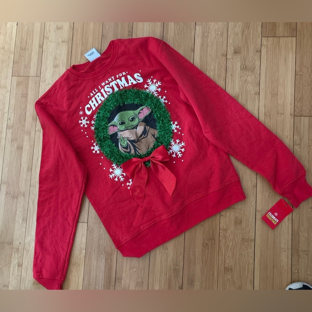 Starwars Baby yoda/Grogu Christmas sweater- Small, Red Holiday Sweatshirt